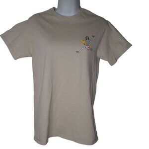 Call‎ Your Mother T-Shirt S Good Vibes Surfing Skeleton 2-Sided Cotton Beige